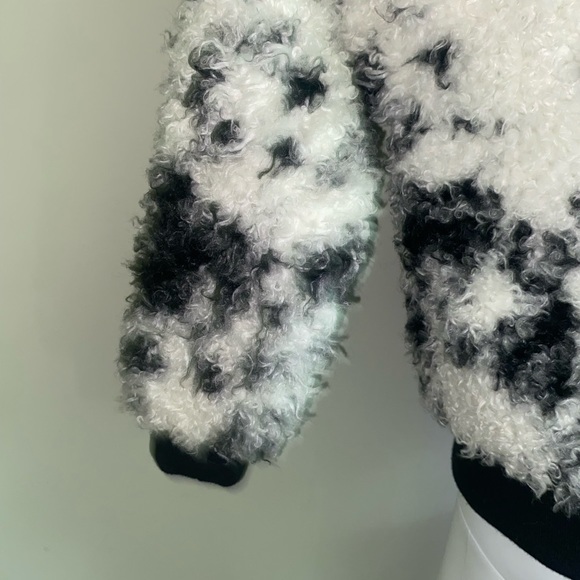 7 For All Mankind‎ Faux Shearling Bomber Jacket in Black and White, Size S - Picture 8 of 8